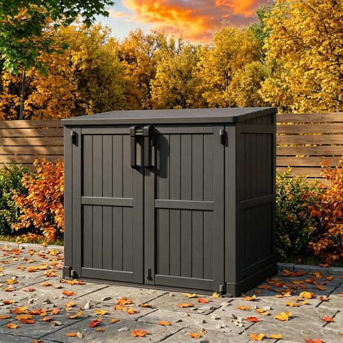Horizontal Outdoor Storage Shed 36 Cu Ft with Lockable Doors, Portable Outdoor Storage Box -Waterproof Outdoor Storage Cabinet for Backyard - color: Dark-Black, size: 30.1"×52.1"×44.3"
