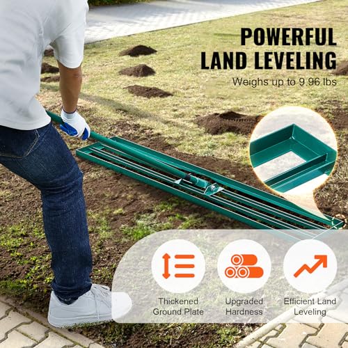 VEVOR Lawn Leveling Rake, 48""x10"" Level Lawn Tool, Heavy-Duty Lawn Leveler with 78"" Steel Extended Handle, Yard Leveling Rake Suit for Garden, Golf Lawn, Farm, Green - size: 48x10 in, style: Classic: Alloy