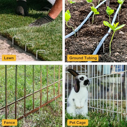 HongWay 120 Pack Landscape Staples 4 Inch, Galvanized Garden Stakes - size: 4 Inch, 120pcs