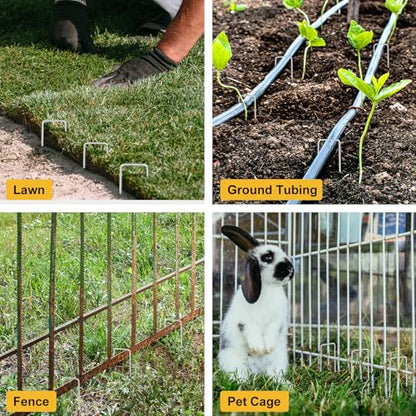 HongWay 120 Pack Landscape Staples 4 Inch, Galvanized Garden Stakes - size: 4 Inch, 120pcs