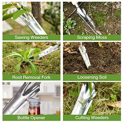 WORKPRO Hand Weeder Puller, 5-in-1 Garden Trowel with Wooden Handle