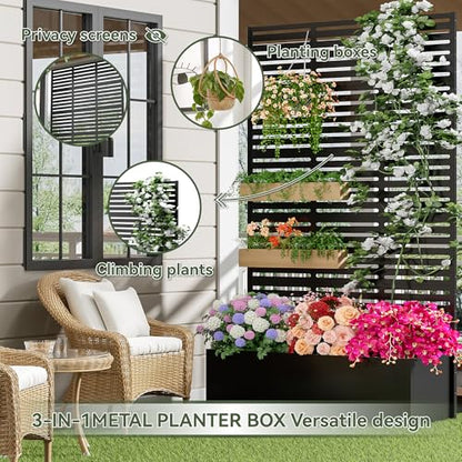 COFaR 71"Tall Metal Planter Box with Trellis,Outdoor Privacy Planter Screen - color: Slatted_black