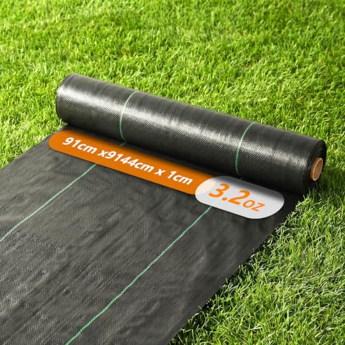VINGLI 3x300FT Weed Barrier Landscape Fabric, 3.2oz Premium Heavy Duty Weed Blocker Fabric, Garden Cloth Weed Control Mat, Geotextile Fabric, Ground Cover for Gardening, Driveway & Landscaping - size: 3x300FT