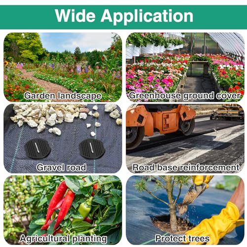 PAMASE Landscape Weed Barrier Fabric - 40pcs Tear-Proof Gaskets, 40pcs Garden Stakes, Pick Hook, 3.2oz Heavy Duty Outdoor Ground Cover Weed Cloth Control - 4 x 100ft - size: 4 x 100ft
