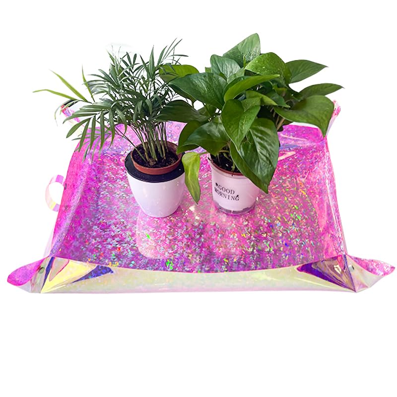 Kasepie Pink PVC Plant Repotting Mat, 19x27 Inch, Foldable Dirt Control Tray for Indoor Transplanting, Gardening Gift for Women and Men (Pink+Rose) - color: Pink+rose