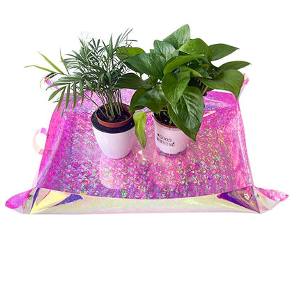Kasepie Pink PVC Plant Repotting Mat, 19x27 Inch, Foldable Dirt Control Tray for Indoor Transplanting, Gardening Gift for Women and Men (Pink+Rose) - color: Pink+rose