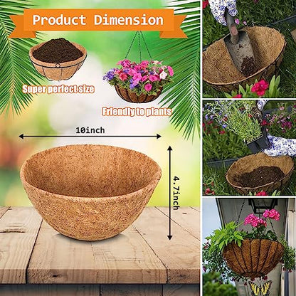 Riare 6 Pack 10 Inch Coco Liners for Planters, Round Hanging Baskets Liners - size: 10inch