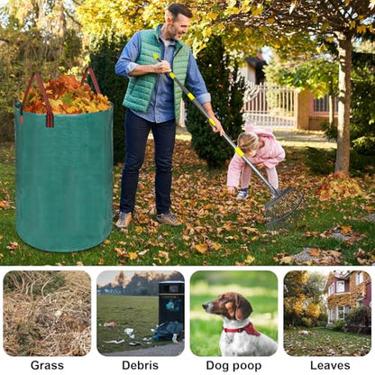 Adjustable Metal Leaf Rake Set, 38-73" Handle, 19" Wide with Gallon Leaf Bags – Heavy Duty Garden Rake for Lawns, Shrubs, Grass, Flower Beds & Outdoor Use - style: RAKE-SET-A