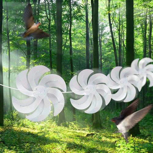 10 Meters 8 Pieces Windmills Reflective Bird Repellent, 12 Inches Silver Wind Spinners for Outdoor Yard Garden Lawn Farm Decor to Scare Birds, Large Shiny Rotating Pinwheels for Animal Deterrent