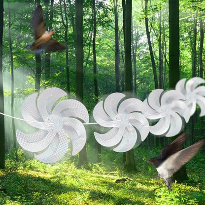 10 Meters 8 Pieces Windmills Reflective Bird Repellent, 12 Inches Silver Wind Spinners for Outdoor Yard Garden Lawn Farm Decor to Scare Birds, Large Shiny Rotating Pinwheels for Animal Deterrent