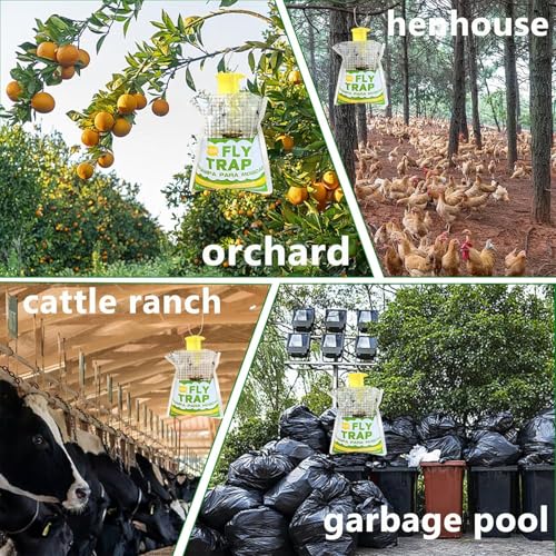 Fly Traps Outdoor 4 Pack, Pre-Baited Hanging Fly Catcher Bags, Fast Acting Non-Toxic Disposable Flies Killer for Outside Trash Areas,Horse Ranch,Barns,Stables,Yard,Patio,Farm & Heavy Fly Control.
