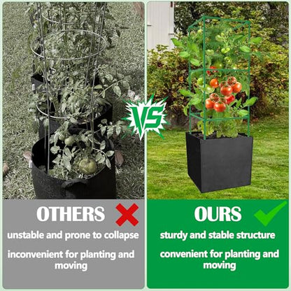 3 Packs 47 x 16 x 16 Inch Garden Tomato Cages with 17 Gallon Grow Bags- Square Plant Support Trellis Assembled with Planter Bags- Garden Cucumber Vegetables Frames for Vertical Climbing Plants - style: Square-3 Set