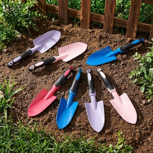 Yaocom 12 Pcs Garden Shovel Aluminum Alloy Heavy Duty Trowel Small Digging Shovels Metal Hand Trowel Spade with Soft Handle for Garden Lawn Yard Planting Tool (Wide Shovel,Fuchsia,Purple,Blue,Pink) - color: Fuchsia, Purple, Blue, Pink, size: Wide Shovel