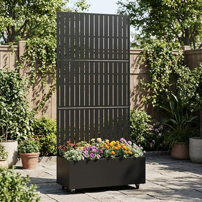 Metal Raised Garden Bed with Trellis and Wheels, 71"x35"x16" (Black-Fence) - color: Black-fence, size: 71"x35"x16"