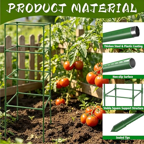 3 Pack Square Tomato Cages for Garden, 42 Inch Tall Heavy Duty Metal Tomato Plant Support Trellis, Adjustable Large Tomato Stakes for Outdoor Pots Climbing Plants, Vegetables, Cucumber - size: 42Inch