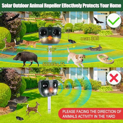 2026 Solar Powered Animal Repeller Outdoor with Flash Lights to Repel Deer