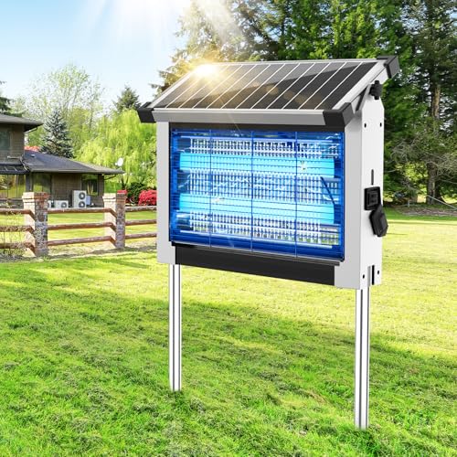 Solar Bug Zapper Outdoor, 4500V Cordless Mosquito Zapper with Solar Power - color: White