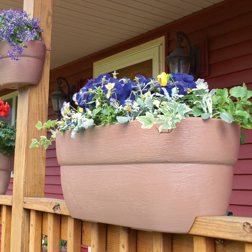 Emsco Group Bloomers Rail Planter, 24" Weatherproof Resin Deck & Balcony Planter with Drainage – Fits 2x4 & 2x6 Rails – Sage Green - color: Sage Green, size: 24.3 × 10.5 × 9.5 inches