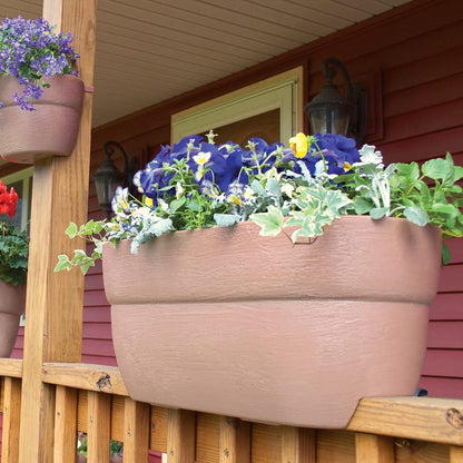 Emsco Group Bloomers Rail Planter, 24" Weatherproof Resin Deck & Balcony Planter with Drainage – Fits 2x4 & 2x6 Rails – Sage Green - color: Sage Green, size: 24.3 × 10.5 × 9.5 inches