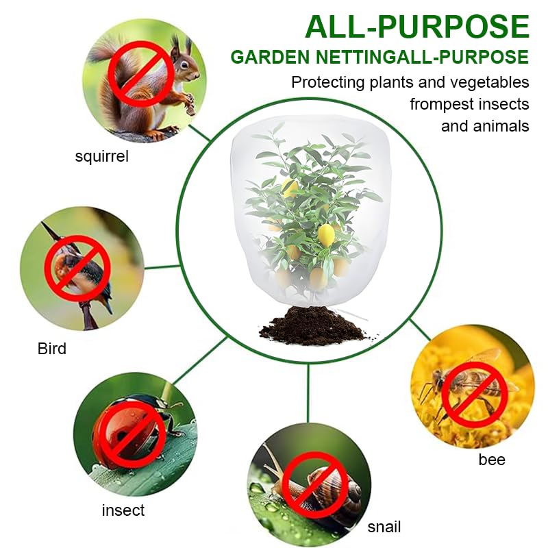 Bird Netting for Garden, Netting for Plant with Drawstring (2.6*3.3 Ft), Garden Netting Pest Barrier for Tomatoes, Citrus, Blueberry Bushes, Protect Fruits Vegetables Flowers from Insect Bird Eating