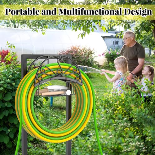 Garden Hose holder, 4-Spike Heavy Metal with Storage Basket, Swirl - style: Floral with Storage Basket
