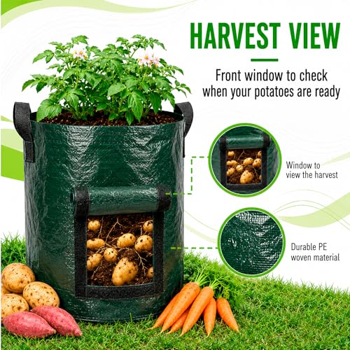 10 Gallon Potato Grow Bags 5 Pack Plastic Planters with Harvest Window