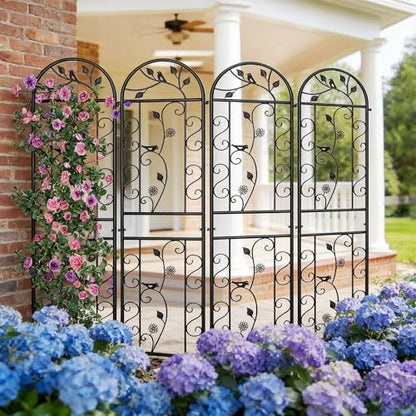 4-Pack 87" x 20" Bird and Daisy Arch Black Metal Garden Trellises - color: 4 Pack 87"- Daisy & Bird Black