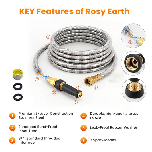 Rosy Earth 200 FT Garden Hose Expandable, 304 Stainless Steel Water Hose - size: 200FT