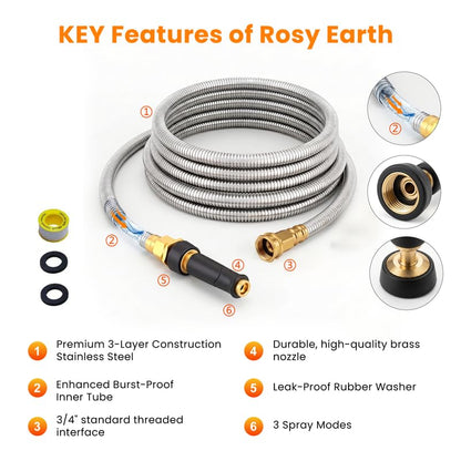 Rosy Earth 125 FT Garden Hose Expandable, 304 Stainless Steel Water Hose - size: 125FT