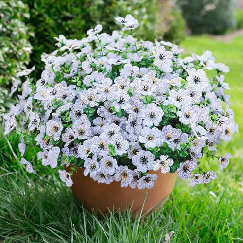 florisso Artificial Flowers for Outdoors Daisy 12 Bundles for Home Decoration, Faux Flower Fake Plants Outside Decoration with Eucalyptus UV Resistant for Planter Porch Patio Yard Garden White - color: White