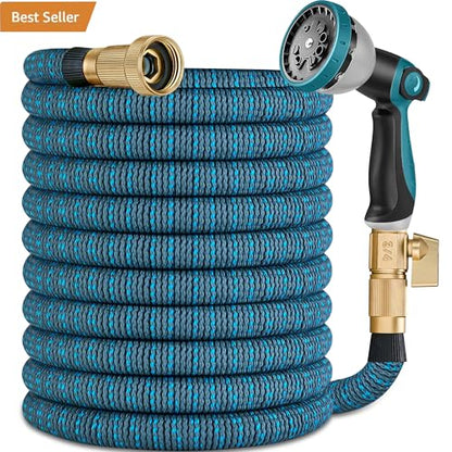 100 ft Expandable Garden Hose - 2026 Newly Upgraded Expanding Water Hoses with 10 Function Spray Nozzle, Extra Strength Fabric, Leak-Proof, Lightweight, Kink-Free Flexible Retractable Hose(Gray Blue)