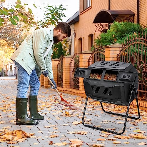 Nova Microdermabrasion 43 Gallon Compost Tumbler Bin Composter Dual Chamber BPA Free Compost Bin Outdoor Rotating Garden Yard Waste Bins - color: Black