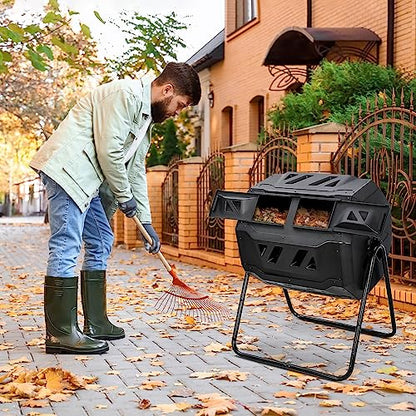 Nova Microdermabrasion 43 Gallon Compost Tumbler Bin Composter Dual Chamber BPA Free Compost Bin Outdoor Rotating Garden Yard Waste Bins - color: Black