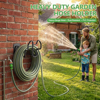 Wall Mount Hose Holder w/Nozzle Slot, Rust Resistant,Glossy Black - color: Glossy Black
