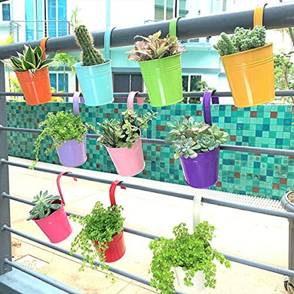 LaLaGreen Colorful Rail Planter (4 in, 10 Pack) Metal Fence Railing Pot - size: 4 Inch (Multi-A)