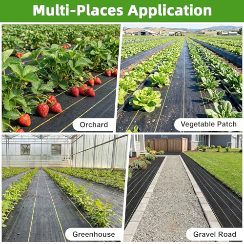 Shade&Beyond 5ftx300ft Weed Barrier Fabric, 3.2oz Heavy Duty Permeable Landscape Fabric, Woven UV Resistant Ground Cover with Staples for Gardens/Yards/Landscaping - size: 05ft x 300ft