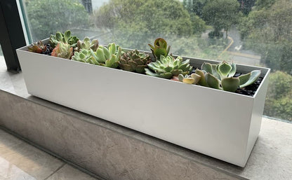 Modern 16" White Steel Trough Planter - Suitable for Indoor Use - color: 1pc White