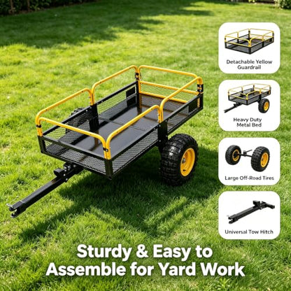 Trailer Tow Behind Dump Cart 1000 lbs Load Capacity Heavy Duty ATV UTV Yard Garden Trailer Pull Behind Dump Trailer for Lawn Mower Tractor， Yellow - color: Yellow