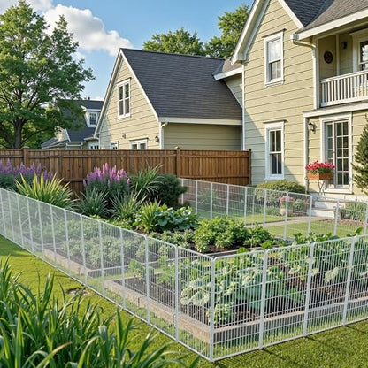 SunsGrove Garden Fence with Gate 50 in(H) x 20.5 ft(L) 8 Panels, Heavy Duty Metal Animal Barrier for Dog and Rabbit, Garden Fencing, Easy Set Up, White - color: White, size: 50 in(H) x 20.5 ft(L) 7 Panels +1 Gate