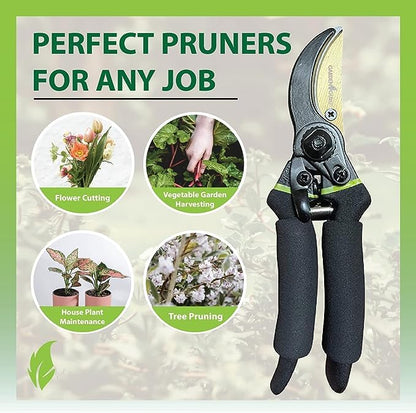 Garden Guru Soft Grip Garden Pruning Shears Scissors Clippers - Hardened Titanium Blades - Comfort Grips – Heavy Duty Bypass Hand Pruners Branch Cutters - for Gardening Trimming Bushes Flowers Plants - size: 1 Pack, style: Soft Grip Titanium Bypass