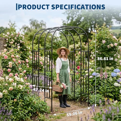 Metal Garden Arch Trellis, 7.3 Ft Black for Raised Beds, Plant Support for Cucumbers & Climbing Vegetables - size: U-Insert-Fit 7.3 x 5 x 4 Ft