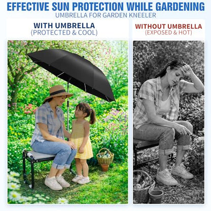 Garden Kneeler Umbrella,42” Large Chair Umbrella with Universal Clamp, 360°Swivel and UPF 50+ Protection,Folding Clip on Umbrellas for Garden Seat Bench Beach Chairs Strollers Golf Carts, NO KNEELER
