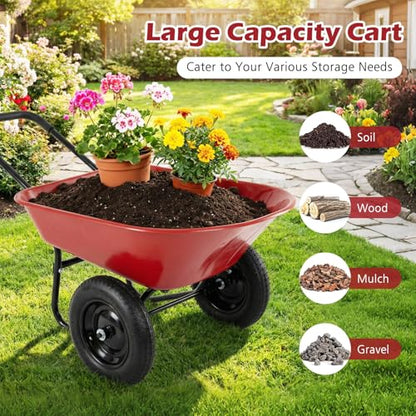 IRONMAX Dual-Wheel Wheelbarrow with All-Terrain Wheels, 220LBS, Red - color: Red
