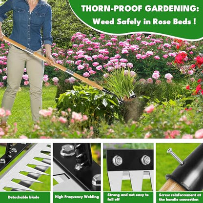 Iron Weeding Rake with Long Handle, 8-Tine Heavy Duty Garden Tool for Lawn - color: Black