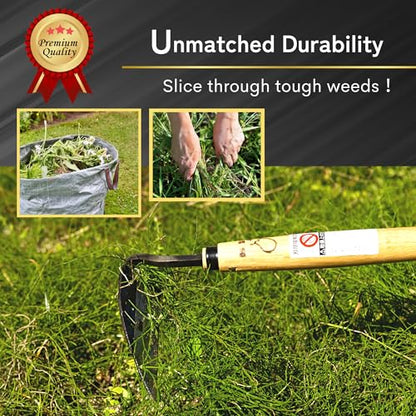 Premium Japanese Weeding Sickle Hand Hoe for Gardening - Ideal for Planting, Plowing, Digging & More - Durable, Ergonomic Design, and Sharp Blade for Effortless Work - size: NEJIRI GAMA with long shaft