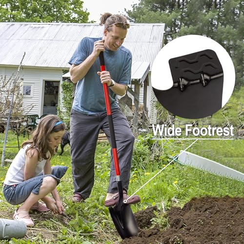 VNIMTI Heavy Duty Gardening Shovel, 56 Inch Round Blade with Fiberglass Handle (Red) - color: Red