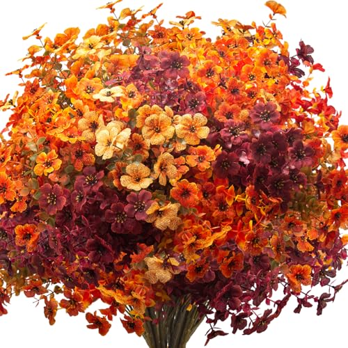 Grunyia 16 Bundles Artificial Fall Flowers Outdoor UV Resistant Faux Daisy, Colorful No Fade Autumn Decor for Front Door Porch Patio Yard Balcony Thanksgiving Christmas (Fall Mix) - color: Fall Mix
