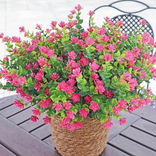 Artificial Flowers for Outdoors, 12 Bundles UV Resistant Realistic Faux Plants for Outside Porch Planter, Spring Summer Home Garden Decoration, Pink - color: Pink