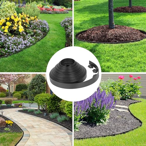 3IN x 50FT Landscape Edging Border with 75 Spikes, Plastic Edging for Landscaping, No Dig Garden Border Edging Kit for Flower Beds, Lawn, Yard, Paver Pathway - size: 3 In x 50 FT