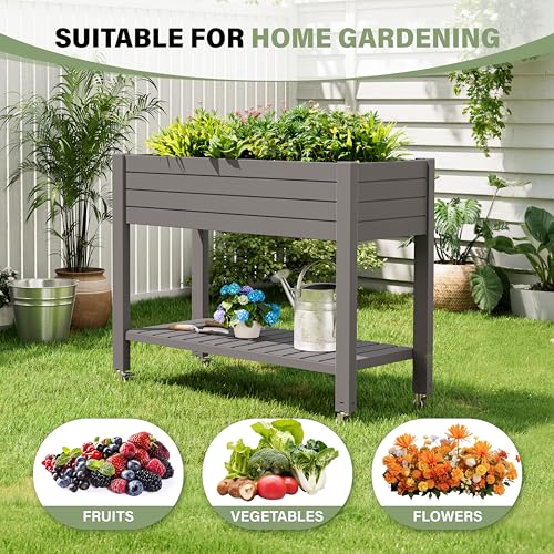Elevated Raised Garden Bed with Wheels,Medium Gray-33.7" h - color: Medium Gray, size: 33.7"h